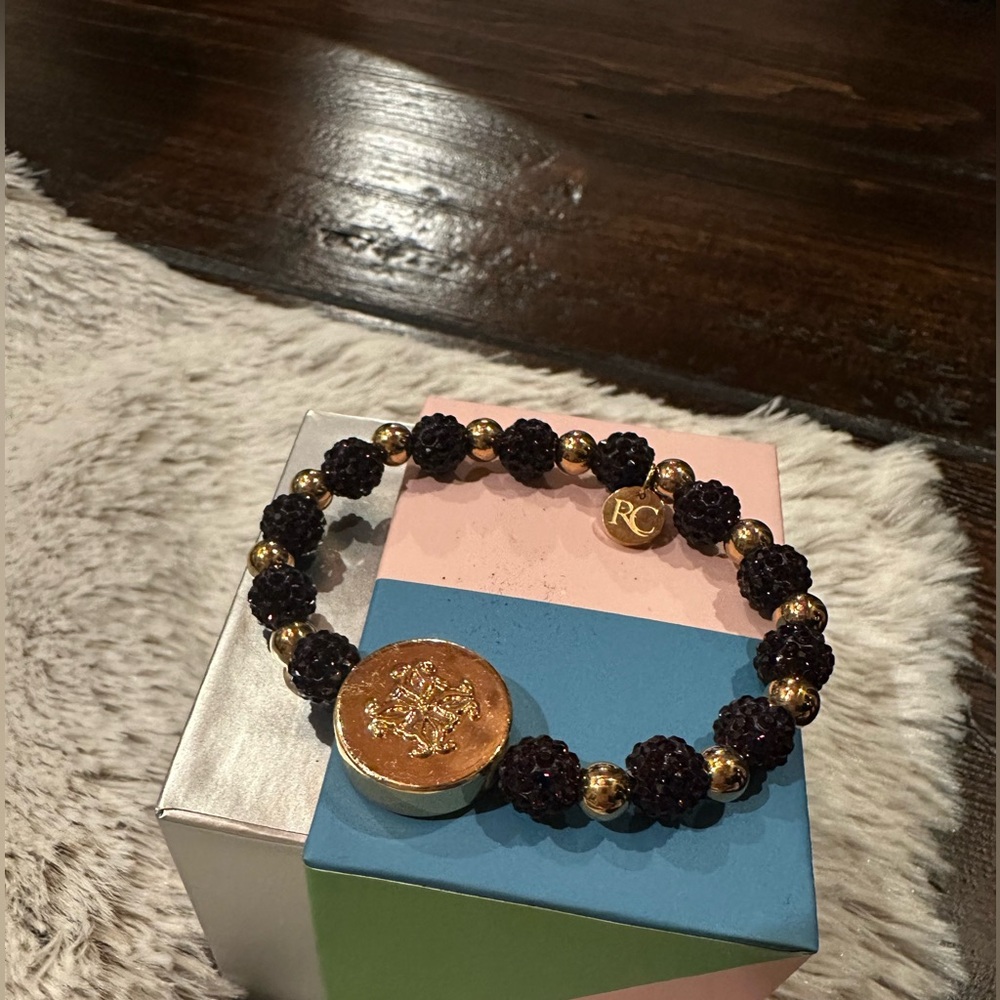 Rustic Cuff Deep Purple and Gold Beaded Bracelet